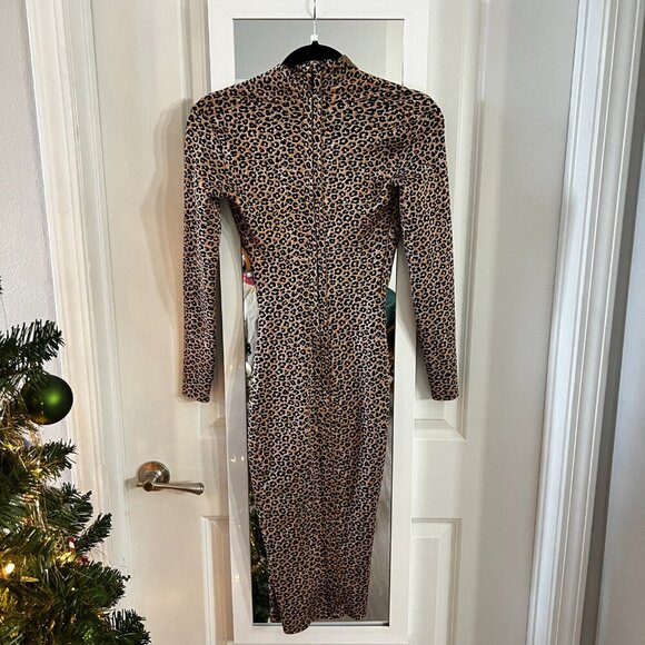 458 NWT House of CB Francesca Cheetah Print Dress Size XS Color Brown Black - Picture 5 of 5